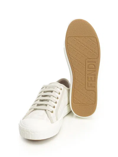Fendi Domino Tessuto Jacquard Ff Sneakers Beige In Neutral