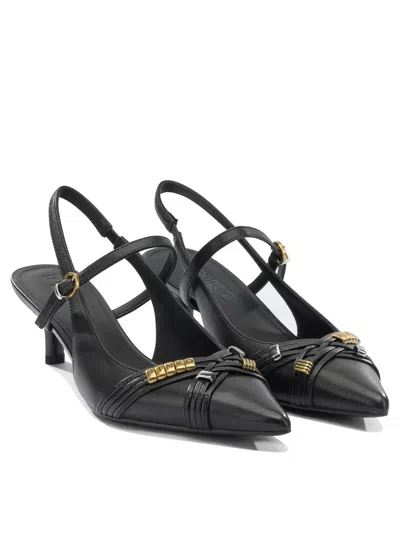 Pinko Gloria 18 Leather Pumps With Metal Lettering Detail In Black