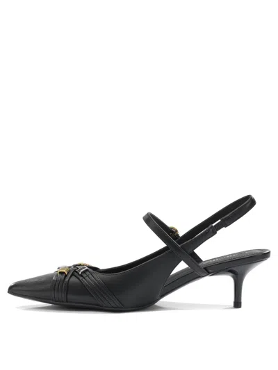 Pinko Gloria 18 Leather Pumps With Metal Lettering Detail In Black