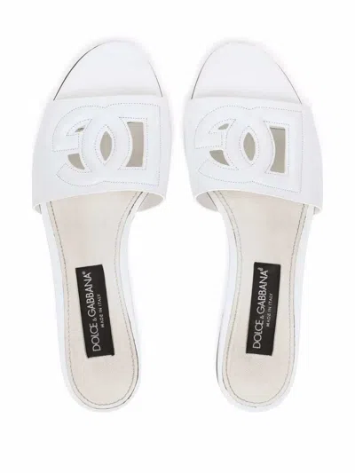 Dolce & Gabbana 5mm Leather-covered Heel Sandals With Calfskin Insole In White