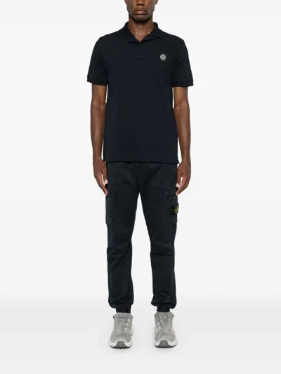 Stone Island Mens Black Brand-patch Regular-fit Stretch-cotton Polo Shirt Xl In Blue