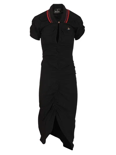 Vivienne Westwood Ruched Polo Dress Asymmetric Hem Keyhole In Black