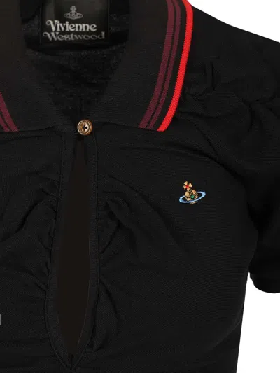 Vivienne Westwood Ruched Polo Dress Asymmetric Hem Keyhole In Black