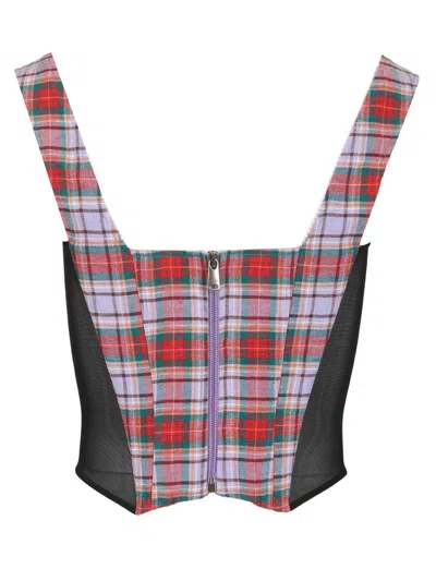 Vivienne Westwood Puppy Tartan Linen And Mesh Bustier Top In Multi