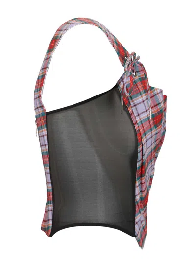 Vivienne Westwood Puppy Tartan Linen And Mesh Bustier Top In Multi