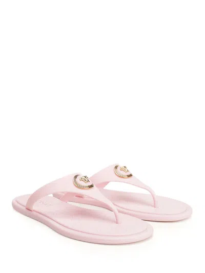 Versace Gianni Ribbon Pink Sandals With Metallic Medusa Head On The Front In Rubber Woman