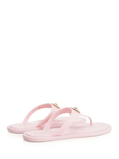 Versace Gianni Ribbon Pink Sandals With Metallic Medusa Head On The Front In Rubber Woman