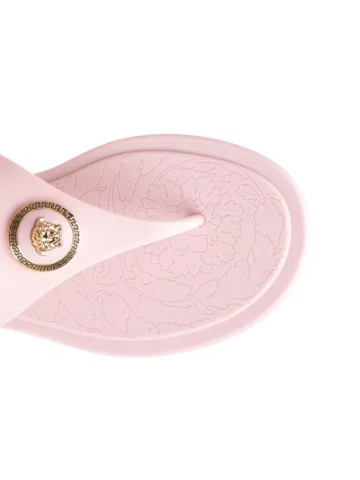 Versace Gianni Ribbon Pink Sandals With Metallic Medusa Head On The Front In Rubber Woman