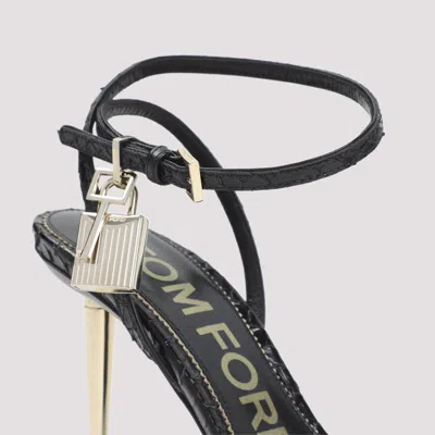 Tom Ford Semi Shiny Printed Python Sandal In Black