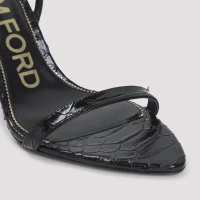 Tom Ford Semi Shiny Printed Python Sandal In Black