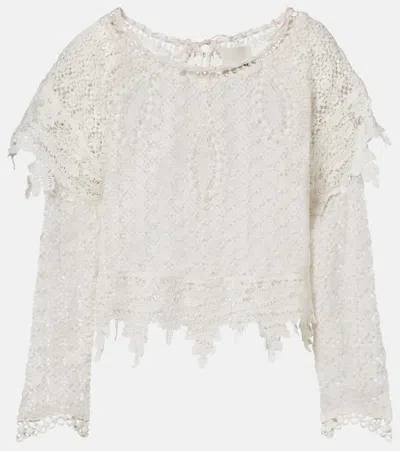 Isabel Marant Hyliana Knit Cotton Lace Top In White