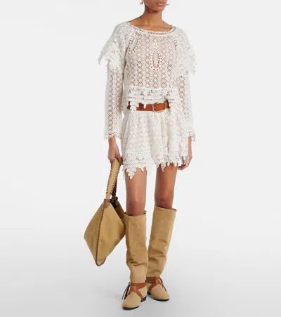 Isabel Marant Hyliana Knit Cotton Lace Top In White