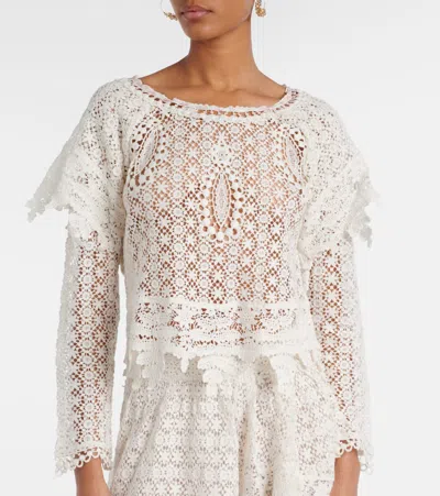 Isabel Marant Hyliana Knit Cotton Lace Top In White