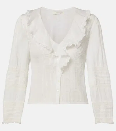 Doen Huguette Ruffled Pleated Lace-trimmed Organic Cotton Blouse In White