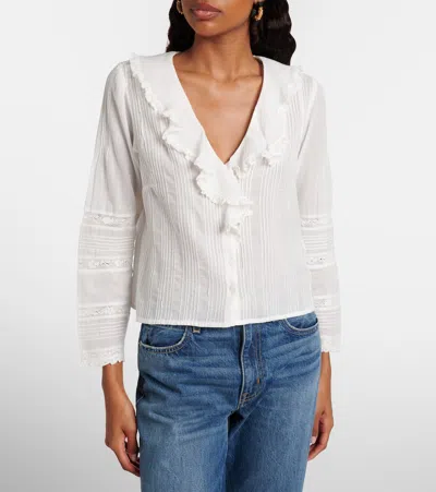 Doen Huguette Ruffled Pleated Lace-trimmed Organic Cotton Blouse In White