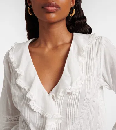 Doen Huguette Ruffled Pleated Lace-trimmed Organic Cotton Blouse In White