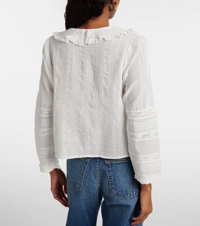 Doen Huguette Ruffled Pleated Lace-trimmed Organic Cotton Blouse In White