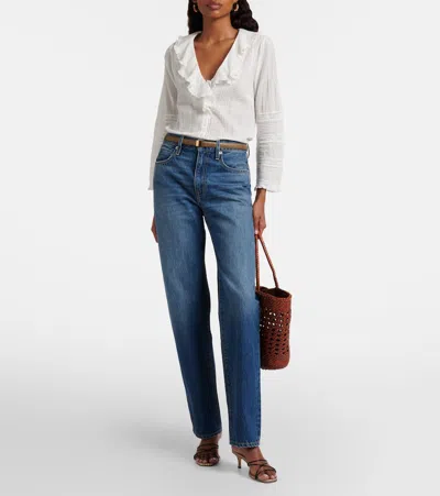 Doen Huguette Ruffled Pleated Lace-trimmed Organic Cotton Blouse In White