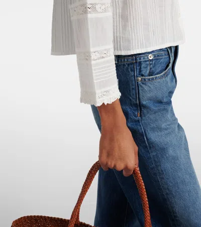 Doen Huguette Ruffled Pleated Lace-trimmed Organic Cotton Blouse In White