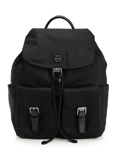 Tory Burch Functional Nylon Backpack With Multiple Pockets In Black