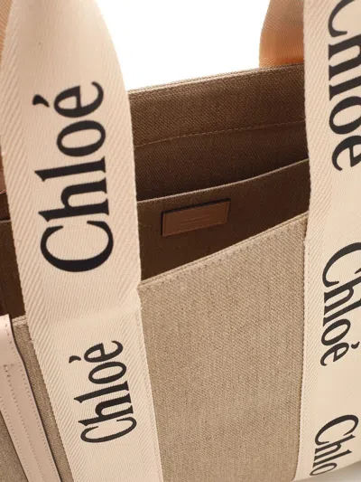 Chloé Chloe Women Multicolor Canvas Medium Woody Shopping Bag In Brown