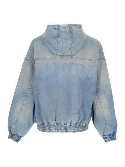 Amiri Men Light Blue Jacket With Drawstring Hood And Logo Embroidery On Front And Rear In Denim Man In Multi