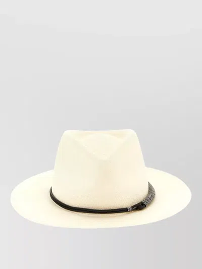 Brunello Cucinelli Beige Monile Textured Fedora Hat In White