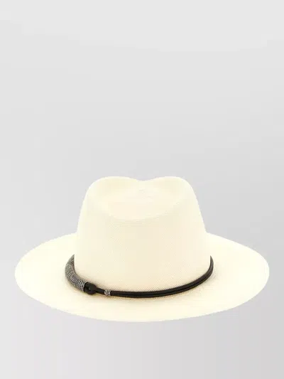 Brunello Cucinelli Beige Monile Textured Fedora Hat In White