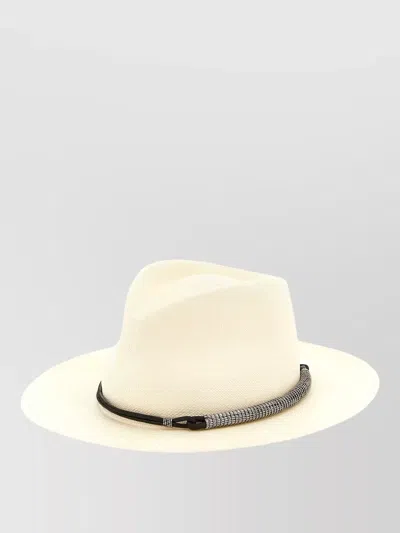 Brunello Cucinelli Beige Monile Textured Fedora Hat In White