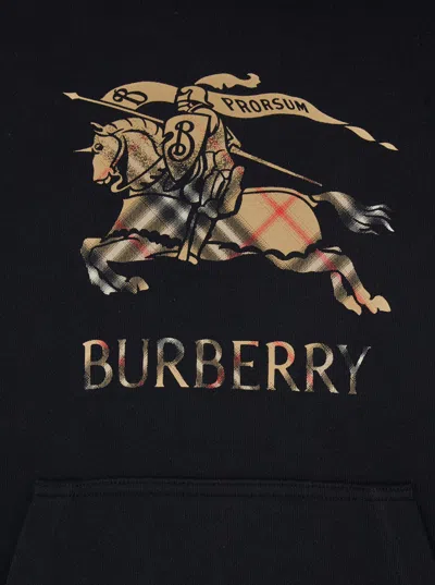 Burberry Men Black Hoodie With Drawstring Hood And Ekd Print And Logo Lettering On The Front In Cott In Black