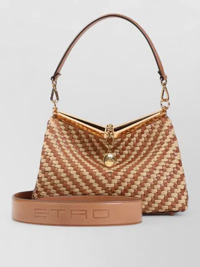 Etro Vela M Raffia Shoulder Bag Top Handle In Multi