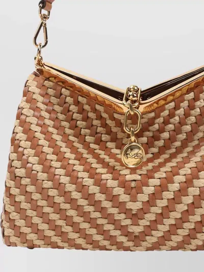 Etro Vela M Raffia Shoulder Bag Top Handle In Multi