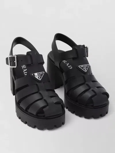 Prada Sandals Buckle Detail Chunky Sole Open Toe In Black