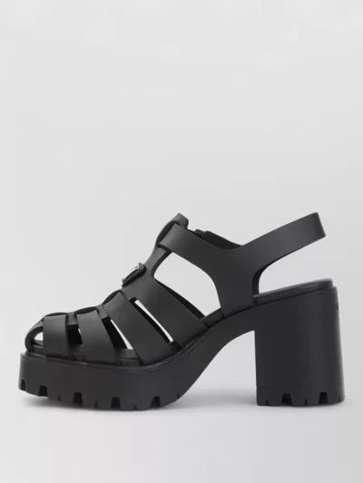 Prada Sandals Buckle Detail Chunky Sole Open Toe In Black