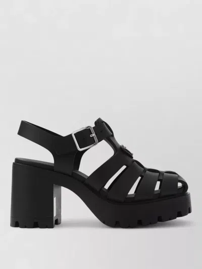 Prada Sandals Buckle Detail Chunky Sole Open Toe In Black