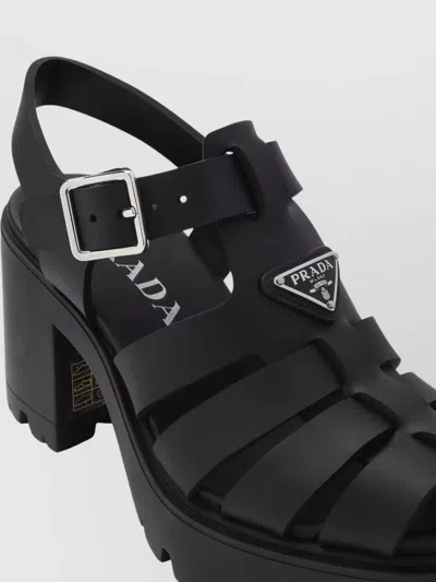 Prada Sandals Buckle Detail Chunky Sole Open Toe In Black