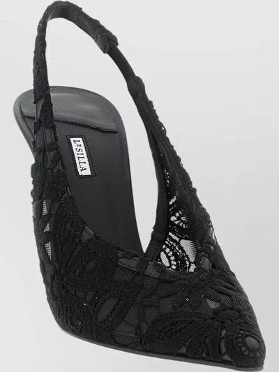 Le Silla Chantilly Lace Slingback Pointed Toe Pumps In Black