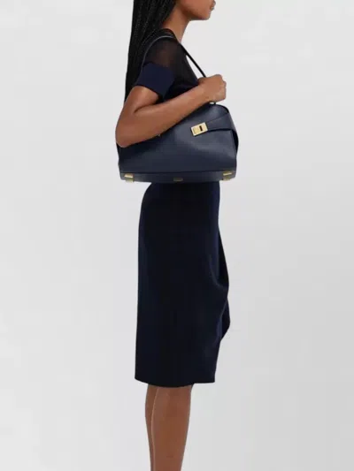 Ferragamo Soft Medium Shoulder Bag Gold Hardware Top Handle In Blue