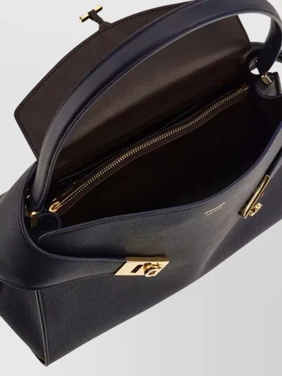 Ferragamo Soft Medium Shoulder Bag Gold Hardware Top Handle In Blue