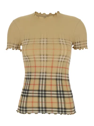 Burberry Womens Sand Ip Check Gradient-check Stretch-cotton Top In Neutral