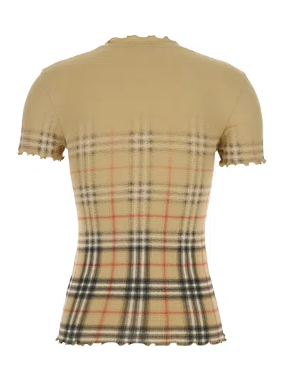 Burberry Womens Sand Ip Check Gradient-check Stretch-cotton Top In Neutral