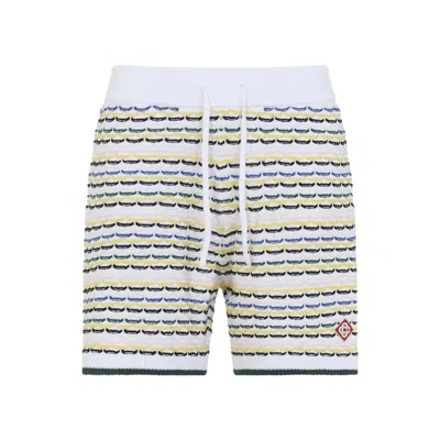 Casablanca Men White Crochet Cotton Tuck Stitch Shorts In Multi