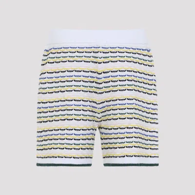 Casablanca Men White Crochet Cotton Tuck Stitch Shorts In Multi