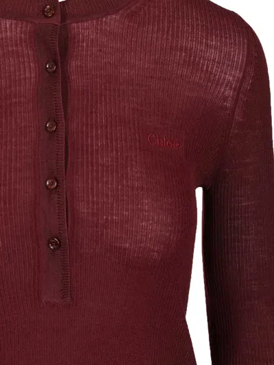Chloé Pull Henley En Maille De Laine Extrafine In Red