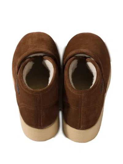 Miu Miu Logo-lettering Suede Boots In Brown