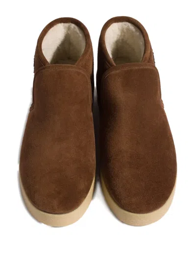 Miu Miu Logo-lettering Suede Boots In Brown
