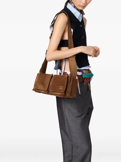 Miu Miu Suede Utilitaire Crossbody Bag Adjustable Strap In Brown