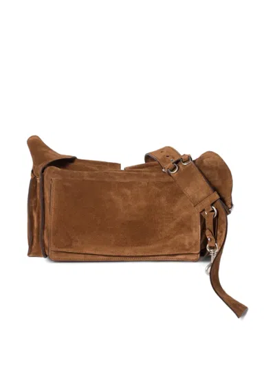 Miu Miu Suede Utilitaire Crossbody Bag Adjustable Strap In Brown