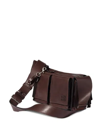 Miu Miu Suede Utilitaire Crossbody Bag Adjustable Strap In Brown