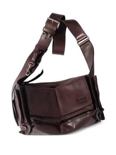 Miu Miu Suede Utilitaire Crossbody Bag Adjustable Strap In Brown